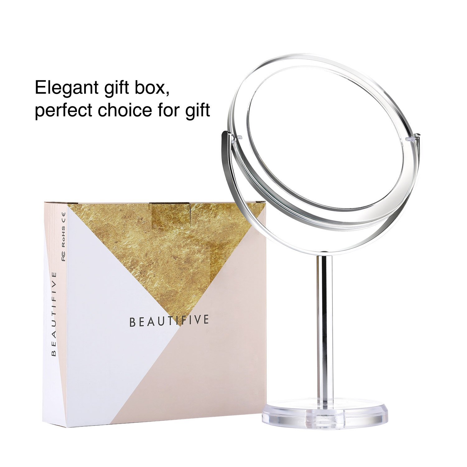 Makeup Mirror, Beautifive Double Sided Vanity Mirror with 1x/7x, Tabletop Magnifying Mirror, Swivel Round Mirror with 360°Rotation, Retro Style Bathroom Mirror