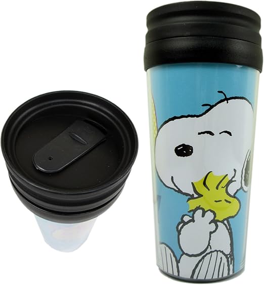 Amazon Com Peanuts Blue Snoopy Travel Coffee Cup Travel Coffee Mug Kitchen Dining
