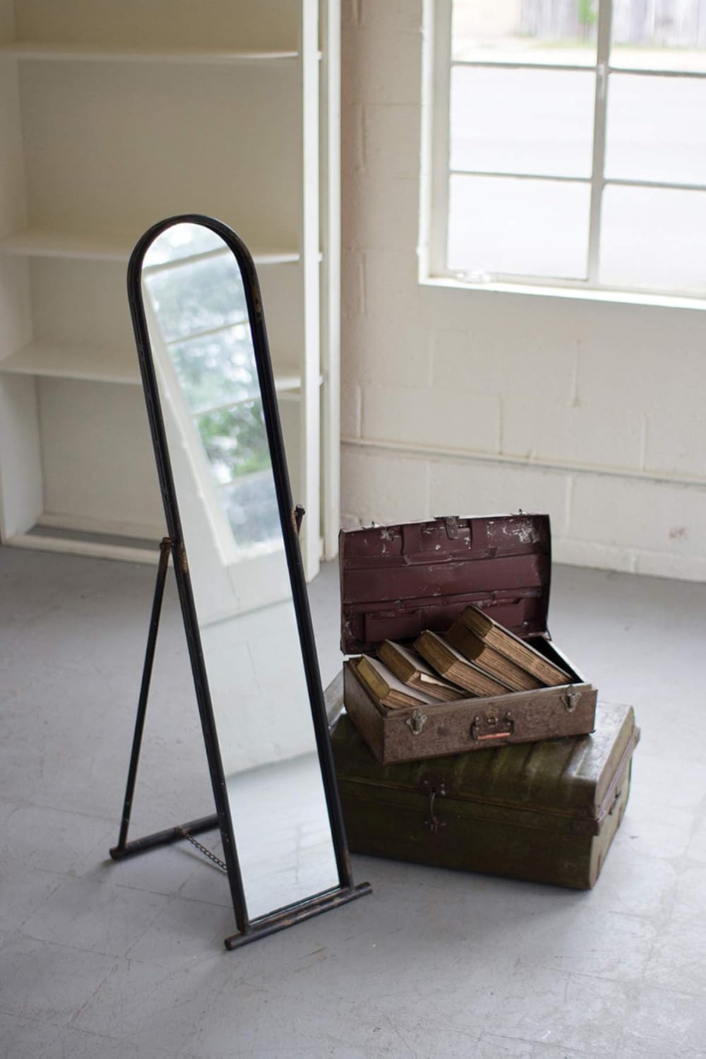 Home Decor Kalalou Ccg1469 Floor Mirror With Metal Frame And Stand Mirrors