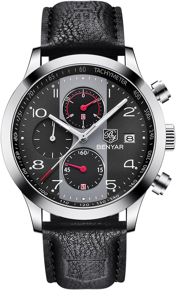 BENYAR Classic Fashion Chronograph Quartz Watch Waterproof Casual Sport Leather Band Watches