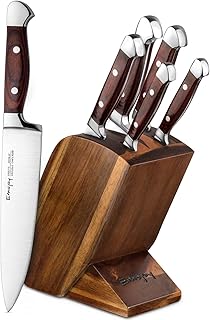 Emojoy Messerblock Set, Messerset, 6-TLG Messer Set mit Block, Kochmesser, Messerhalter, Küchenmesser aus martenstischem Edelstahl, bestückte Holzblock