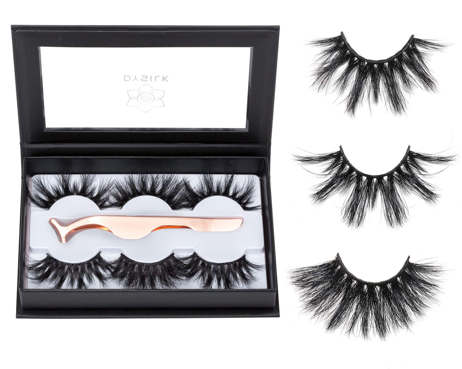 3D Mink Eyelashes 25MM Fluffy False Eyelashes Dramatic Thick Wispy Fake Eyelashes Handmade Long Soft Lashes with Tweezers Cruelty-Free Reusable Different Style 3 Pairs DYSILK