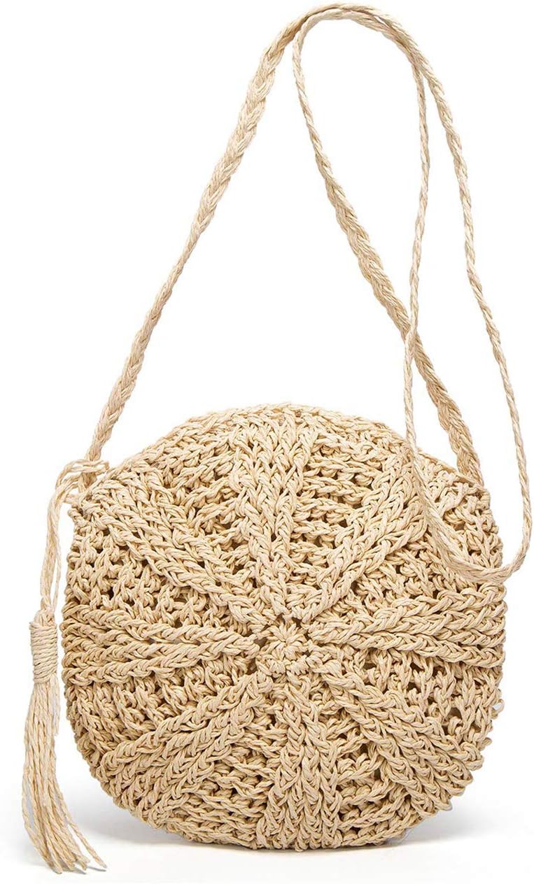 TeeyaStraw Crossbody Bag Women Weave Shoulder Bag Round Summer Beach Purse and Handbags