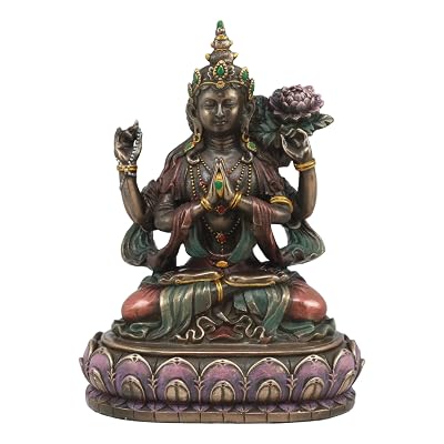 Ebros Avalokite?vara Kuan Yin Seated On Lotus Throne Statue 6"Tall Infinite Compassion of All Buddhas Guanyin In Meditation Figurine Sculpture