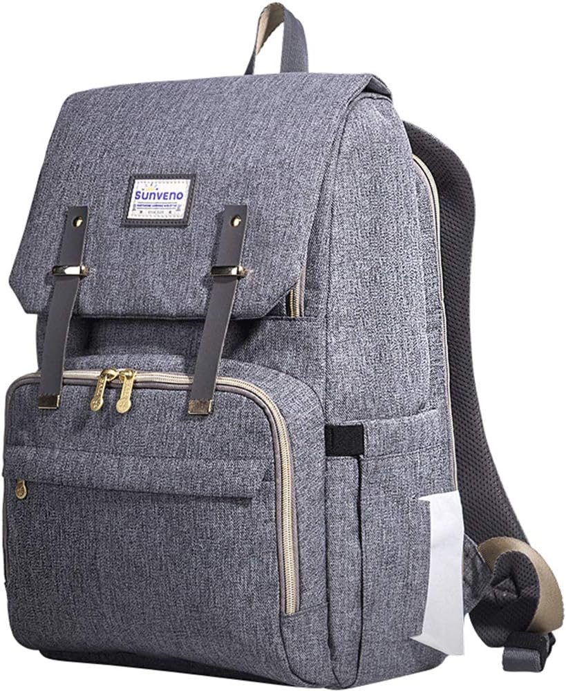 SUNVENO Baby Diaper Bag Diaper Changing Backpack Waterproof Multi-Function Organizer Large Capacity Travel Bag (Gray)