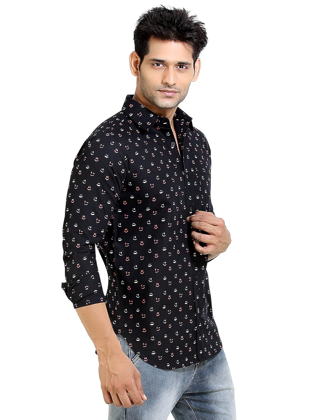 london bee men's cotton printed long sleeve regular fit shirt