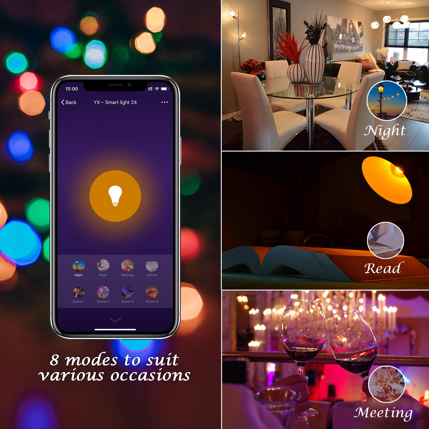 WiFi Smart Light Bulbs, Compatible with Amazon Alexa, Echo, Google Assistant and IFTTT, ENSHINE A19 60W Equivalent RGB Color Changing LED Bulb, Tunable White 2700K-6500K, No Hub Required (2 Pack)