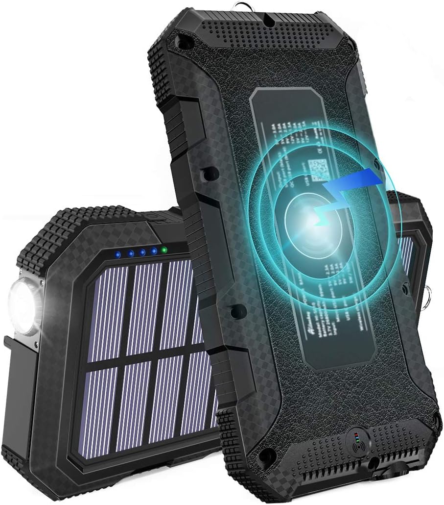 FEELLE Solar Charger 24000mAh PD 18W Power Bank, QC 3.0 Portable Wireless Charger Solar External Battery with 4 Outputs Waterproof Phone Charger for Most Phones, Tablets and MacBook