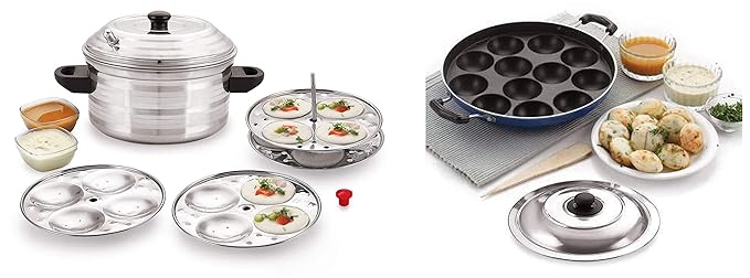 BMS Lifestyle Non-Stick 12 Cavity Appam Patra Side Handle with lid, Color May Vary + BMS