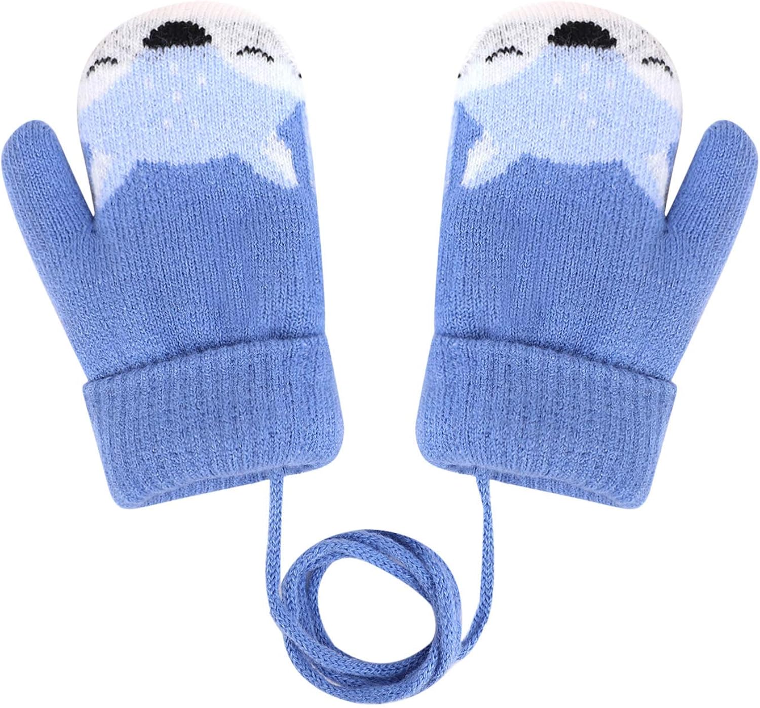 JIAHG Kids Magic Stretch Mittens Baby Boys Girls Winter Knitted Gloves on String Toddlers Cute Cartoon Fox Gloves Outdoor Hands Warmer Children Fleece Lined Ski Cycling Mitts for 1-4