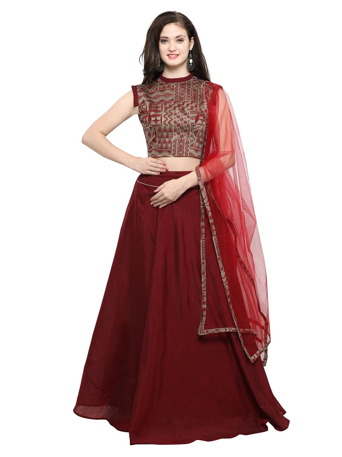 inddus women's cotton lehanga choli (ind-ifw-117-d _maroon_ free size)