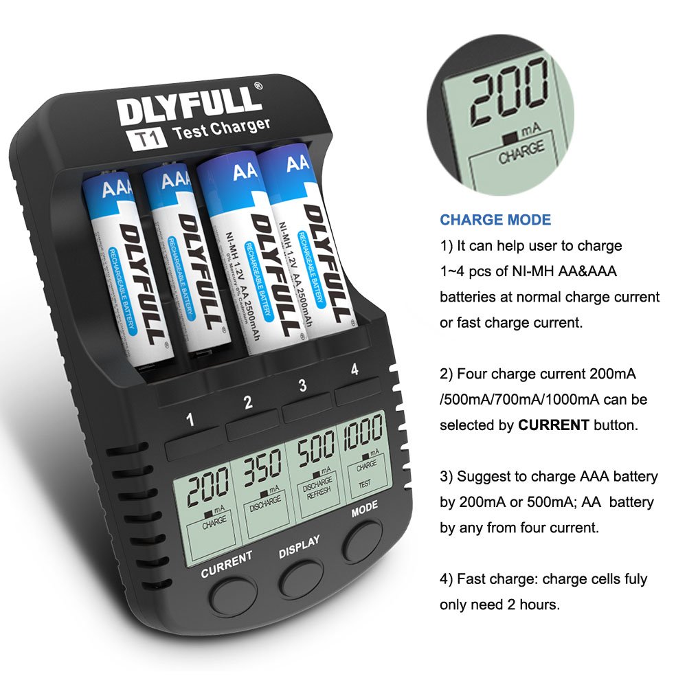 DLYFULL LCD Intelligent NI-MH AA&AAA Battery Charger With USB Port & UK Adapter + Fast Charge + Smart Test