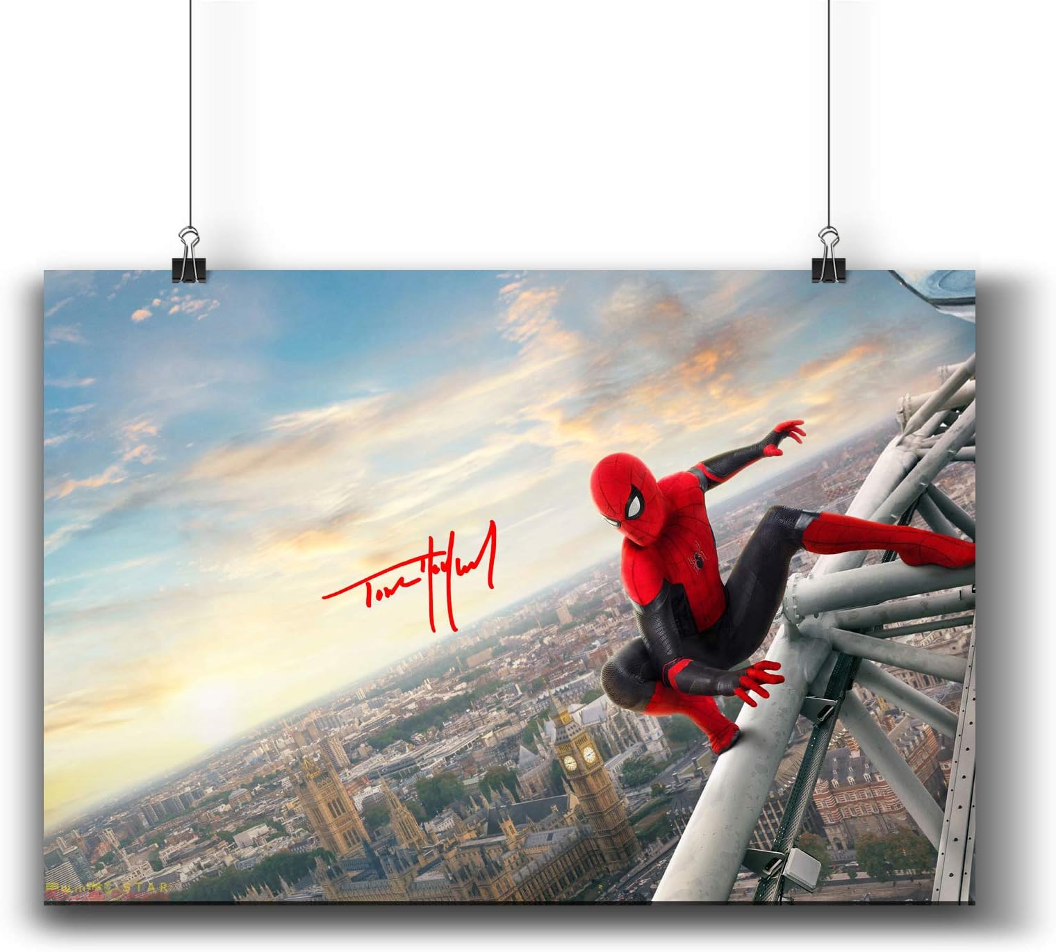 Pentagonwork Spider-Man Far from Home Casts Autographed Reprint Movie Poster 11.7x16.5 A3 Textless Prints w/Stickers 2019 Film, Tom Holland Peter Parker Signed, 541-205