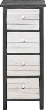 Rebecca Mobili Commode Haute Meuble De Rangement En Bois 4 Tiroirs Gris Blanc Style Vintage Chambre Salon Entree Dimensions 77 X 32 X 22 Cm