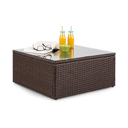 blumfeldt Theia Loungetisch Beistelltisch Gartentisch • Polyrattan • Glasplatte • braun