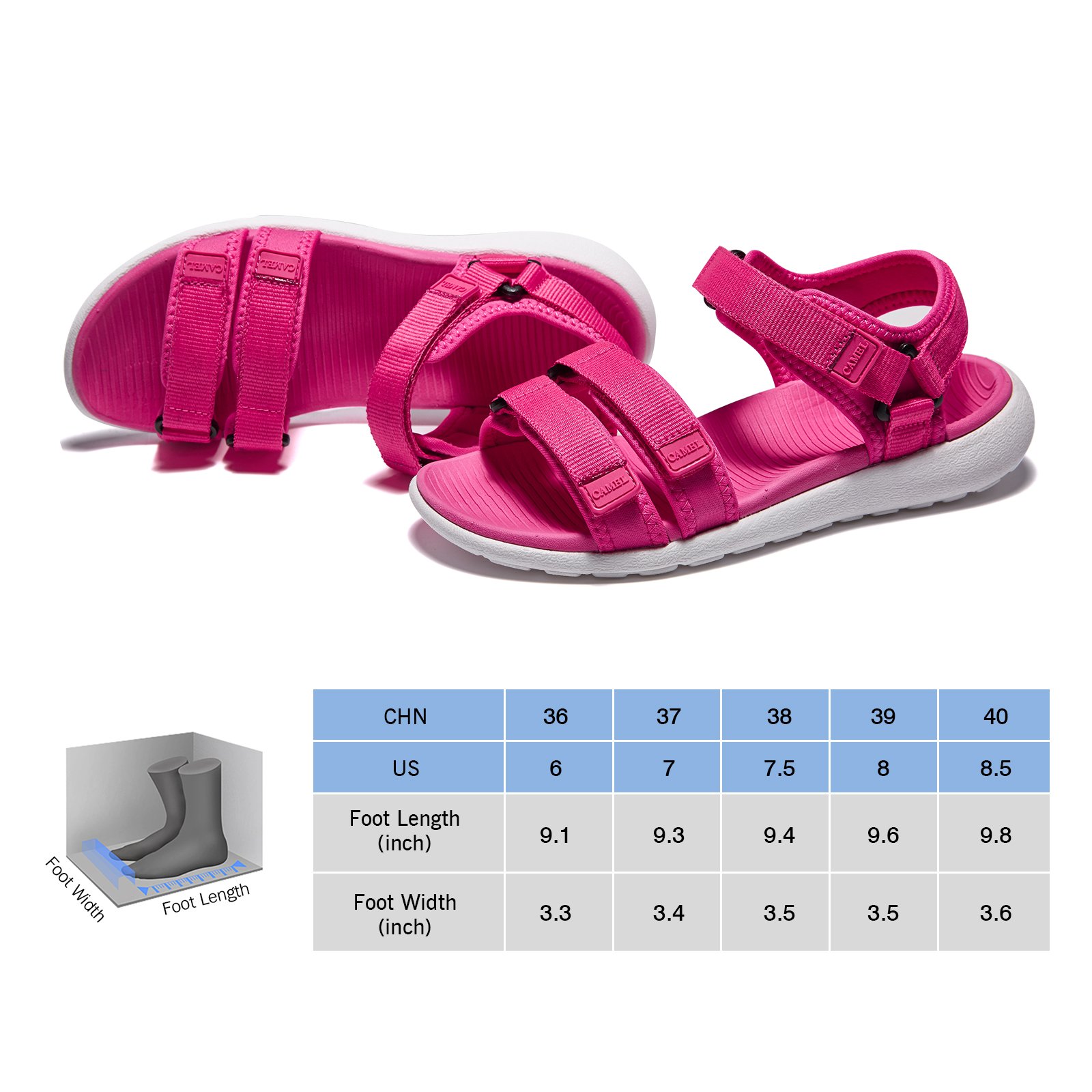 Camel Athletic Flats Sandals Women Solid Color Lightweight Anti-Skid Peep-Toe Casual Leisure Sneakers (7.5 B(M) US, Fuchsia)