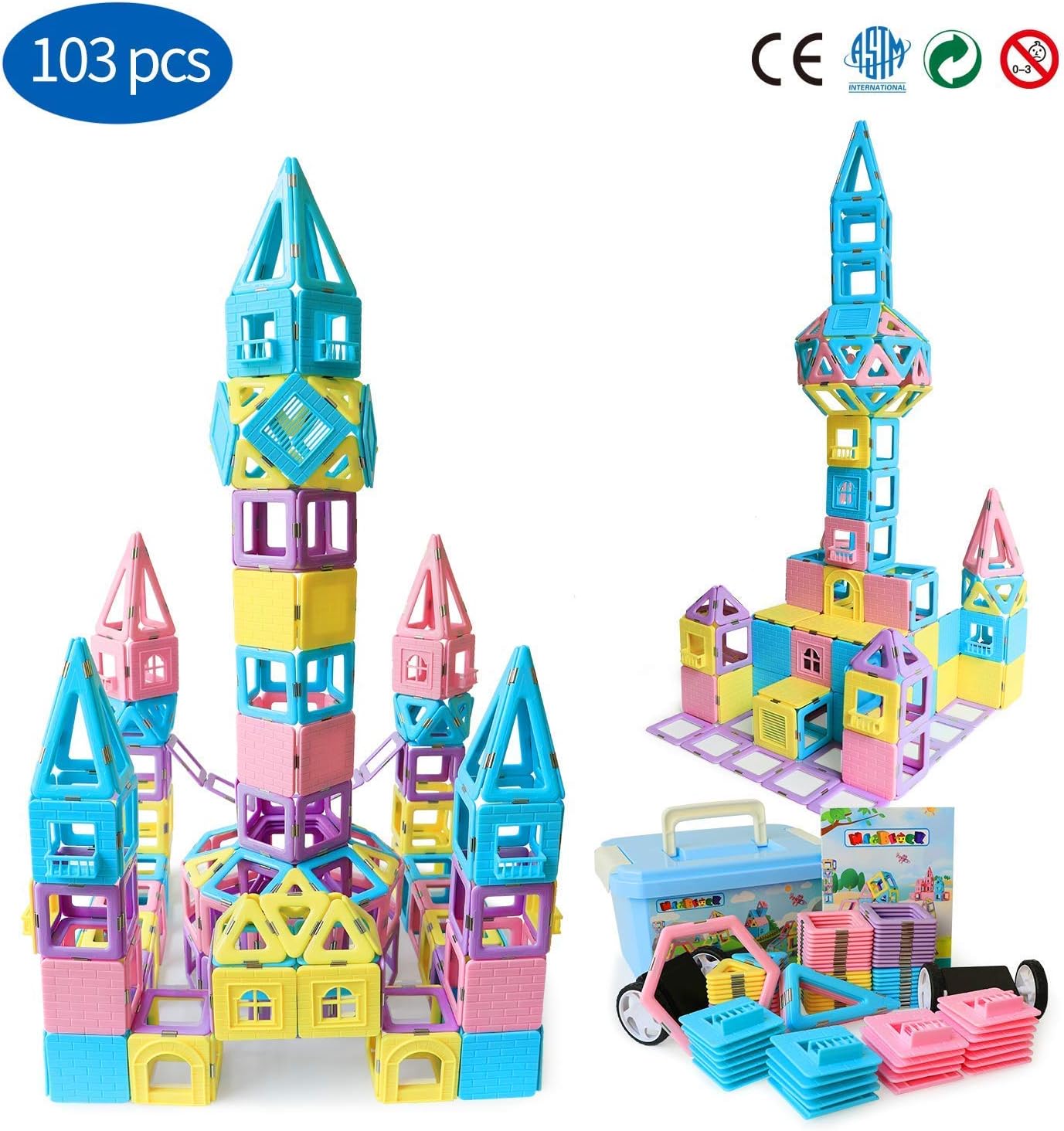 Magblock Magnetic Building Blocks STEM Educational Toys Tiles Set for Boys & Girls Magnet Stacking Block Sets for Kid's Basic Skills Learning & Development Toys-Great Gifts 103PCS: Toys & Games