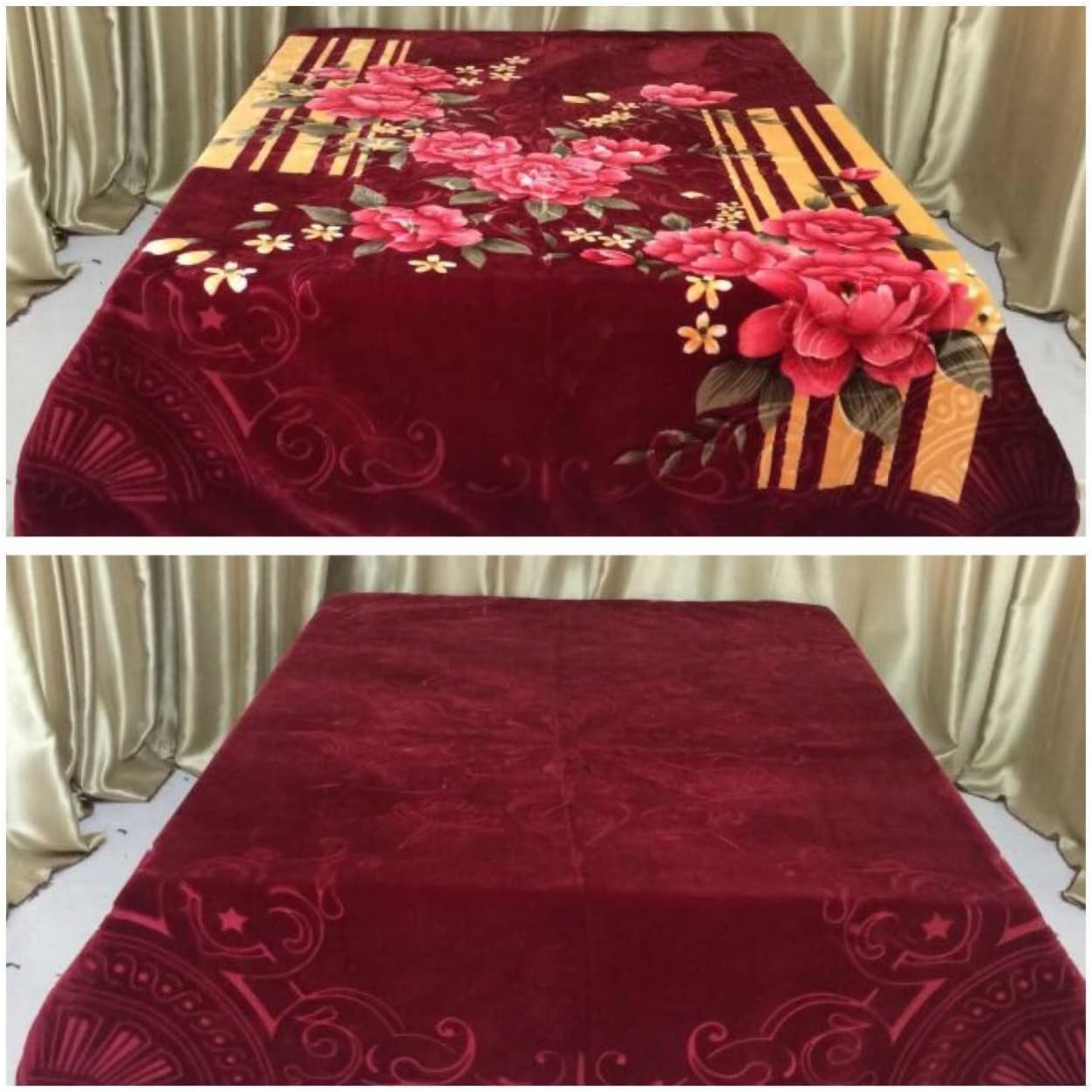 Ramano Collection Korean King Size Blanket Mink 2 Ply Heavy 12 LBS Burgundy Embossed Thick Plush