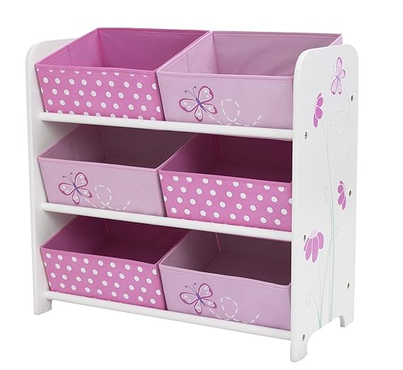 Schmetterlinge und Blumen - Regal zur Spielzeugaufbewahrung mit sechs Kisten für Kinder