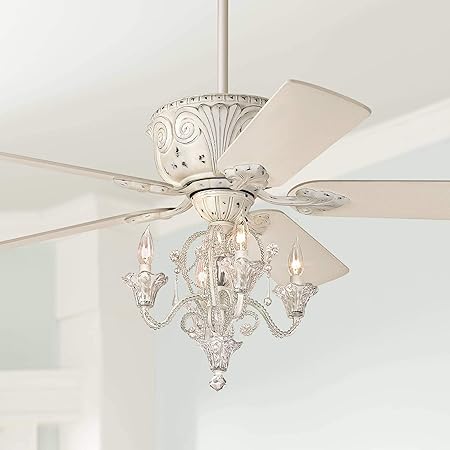52 Casa Deville Vintage Chic Ceiling Fan With Light Led Dimmable Crystal Chandelier Rubbed White For Living Room Kitchen Bedroom Family Dining Casa