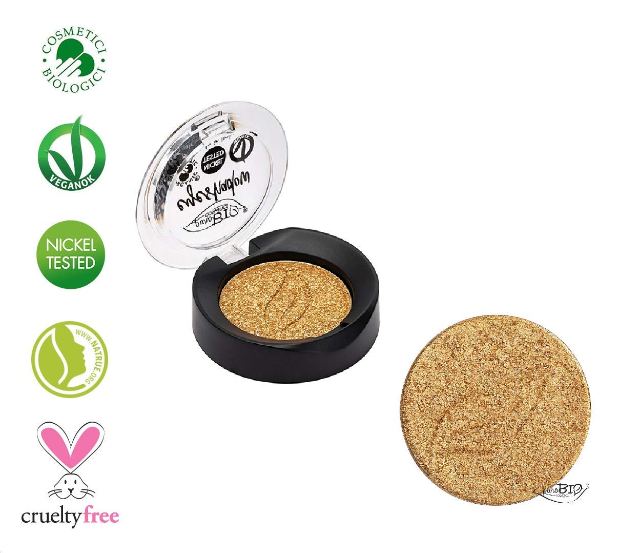 PuroBIO Certified Organic Highly-Pigmented and Long-Lasting Metallic / Duo-Chrome Eyeshadow NO. 24 GOLD.With Vitamins and Plant Oils.VEGAN.ORGANIC.MADE IN ITALY.