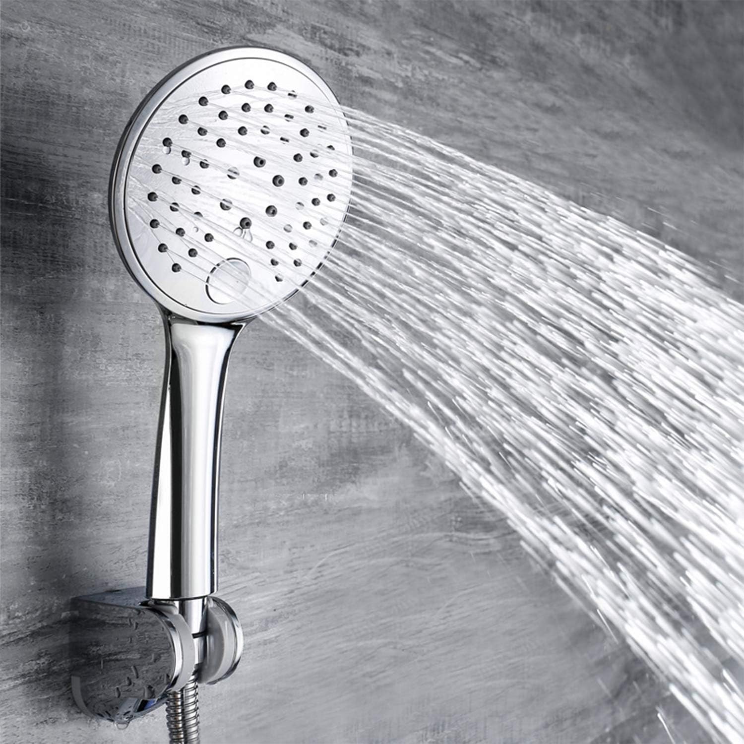 Couradric High Pressure Handheld Shower Head and Hose Extra-Large 5" Full-Chrome Face 3-Function Powerful Spray with Push-Button Setting (3 Function)