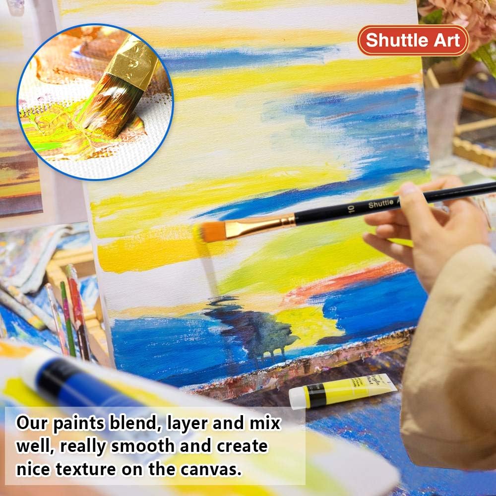 Shuttle Art Acrylic Paint Set, 30 Colours Acrylic Paint in Tubes (36ml) with 3 Brushes, Artist Grade, Rich Pigments - Image 5