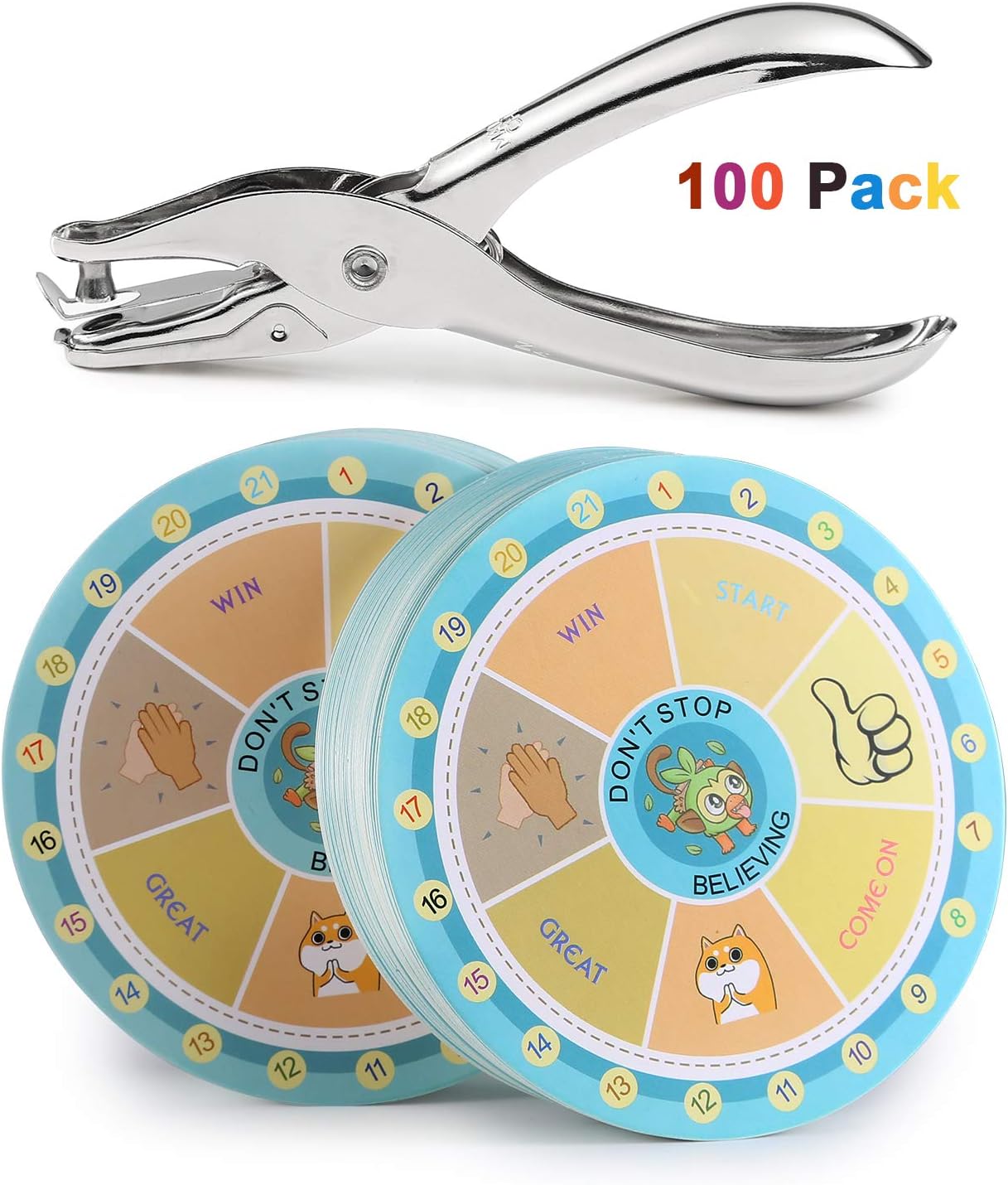ONEDONE Punch Cards 100 Pack 3.9" Round Reward Punch Cards for Students School Home Classroom Supplies for Teachers Kindergarten Preschool Incentive Awards Reward Cards for Kids : Office Products