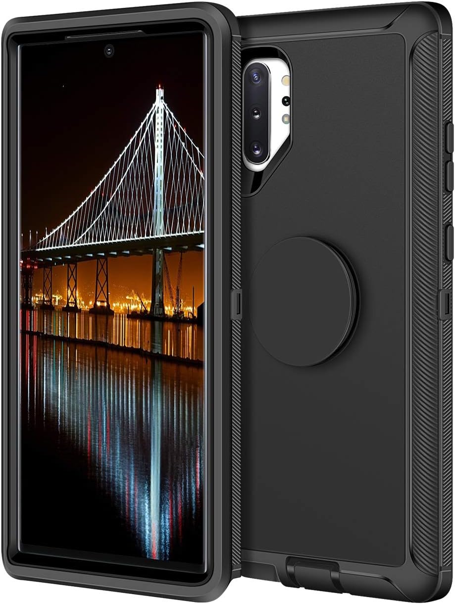 Aemotoy for Galaxy Note 10+ Plus 5G Case Hybrid Protective Heavy Duty Hard Shell with Kickstand Holder Full Body Shockproof Cover Case for Samsung Galaxy Note 10+, Black