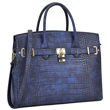 Maya Karis Purse MKP Collection Croco Embossed Satchel. Fashion shoulder handbag.Purse for Holiday gift. Top handle handbag. Beautiful tote for all season. Designer handbag for woman (021006) Royal Bl