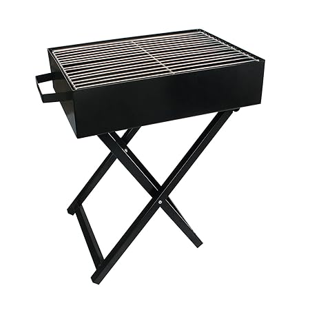 HOKIPO Folding Portable Iron BBQ Charcoal Grill Tool Kit,Black
