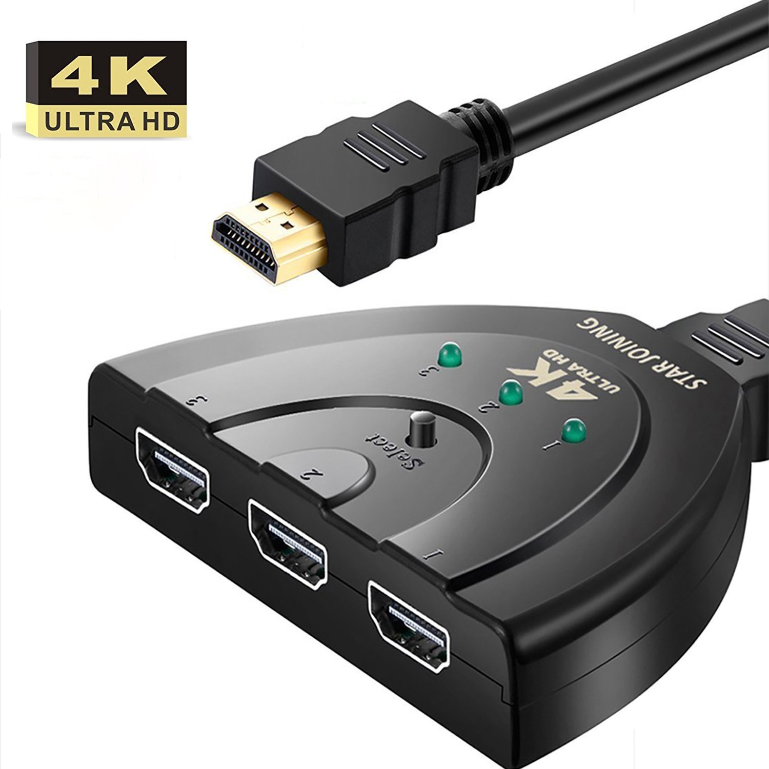HDMI Switch-STARJOINING HDMI Splitter/Hub/Switcher(3 In 1 Out)-Supports 4K 1080 HD Plug and Play for HDTV PC Projector PS3 PS4 Xbox One, Blu-ray Player and More