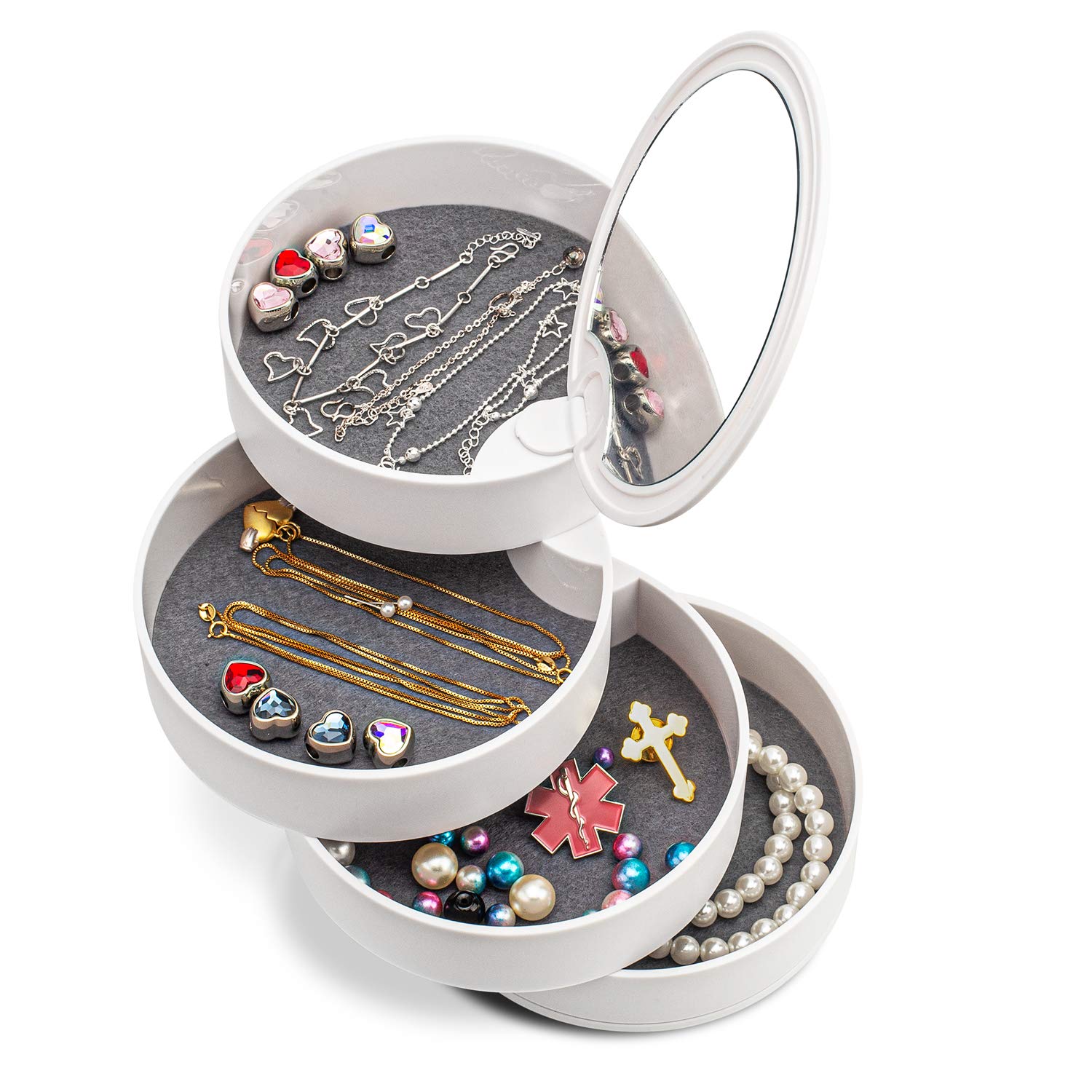 HengLiSam Jewelry Organizer Box with Mirror, Rotating 360 Degree