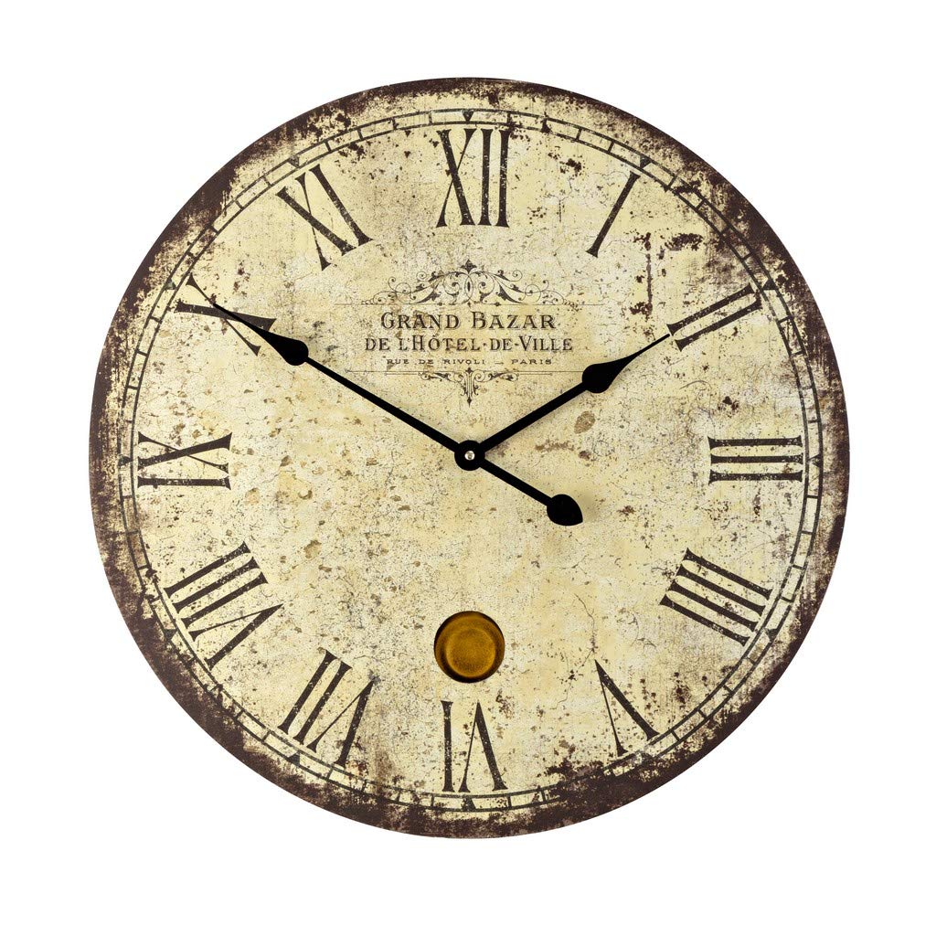 Imax 2511 Large Wall Clock With Pendulum Vintage Style Round Wall Clock