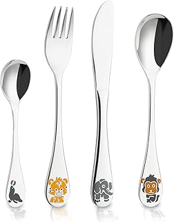 Sola Kinderbesteck Tiere - 4-teilig - ab 3 Jahre - rostfreier Edelstahl - spülmaschinengeeignet - Besteck Kinder