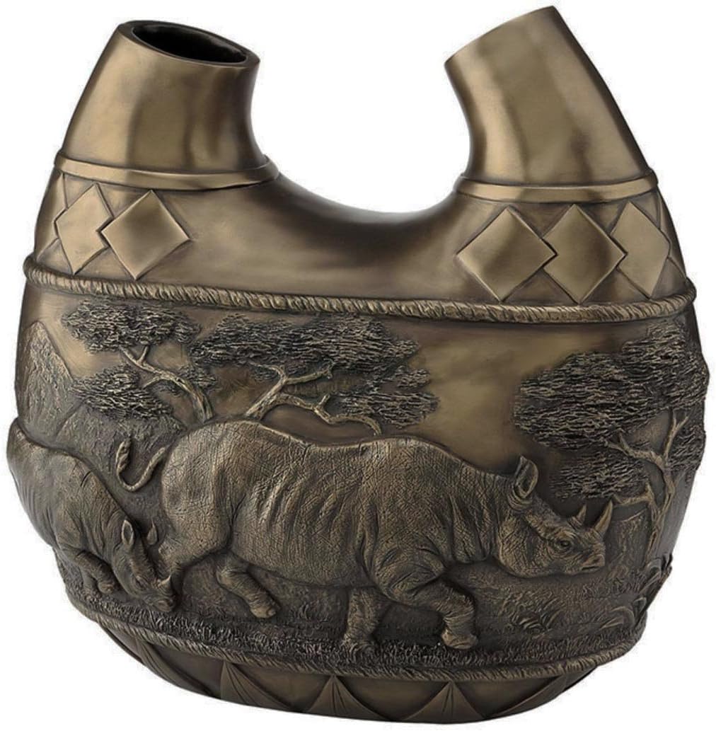 11" Safari Rhinos Double Vase Rhinoceros Wildlife Animal Statue Sculpture