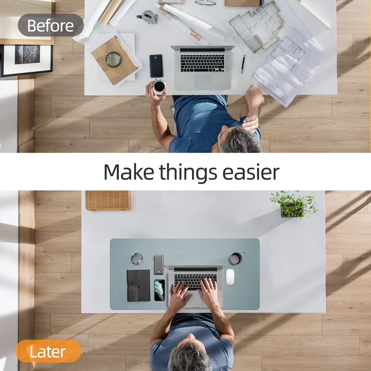 YSAGi Multifunctional Office Desk Pad, Ultra Thin Waterproof PU Leather Mouse Pad, Dual Use Desk Writing Mat for Office/Home (23.6" x 13.7", Glaucous Green+Orange) : Office Products