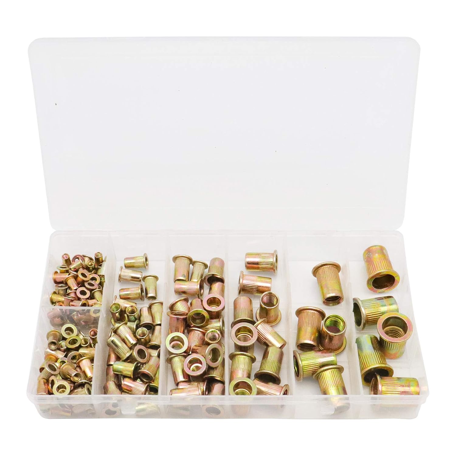 XTVTX 165pcs Zinc Mixed Plated Carbon Steel Rivet Nuts Threaded Insert Nuts Kit Nutsert M3 M4 M5 M6 M8 M10 M12