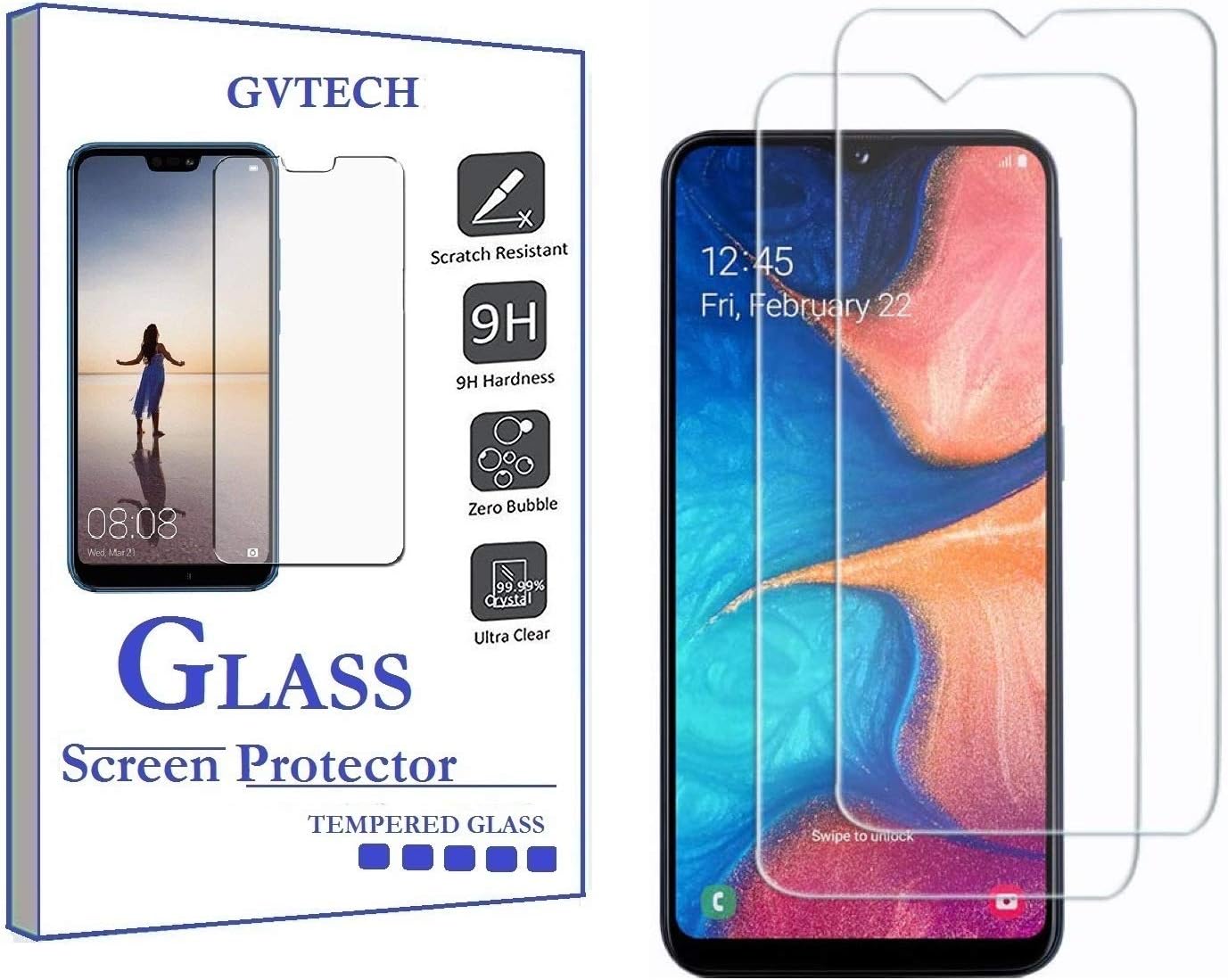 GVTECH Screen Protector for Samsung Galaxy A70, Tempered Glass Screen Protector[0.3mm, 2.5D][Bubble-Free][9H Hardness][Easy Installation][HD Clear] for Samsung Galaxy A70(2 Pack)