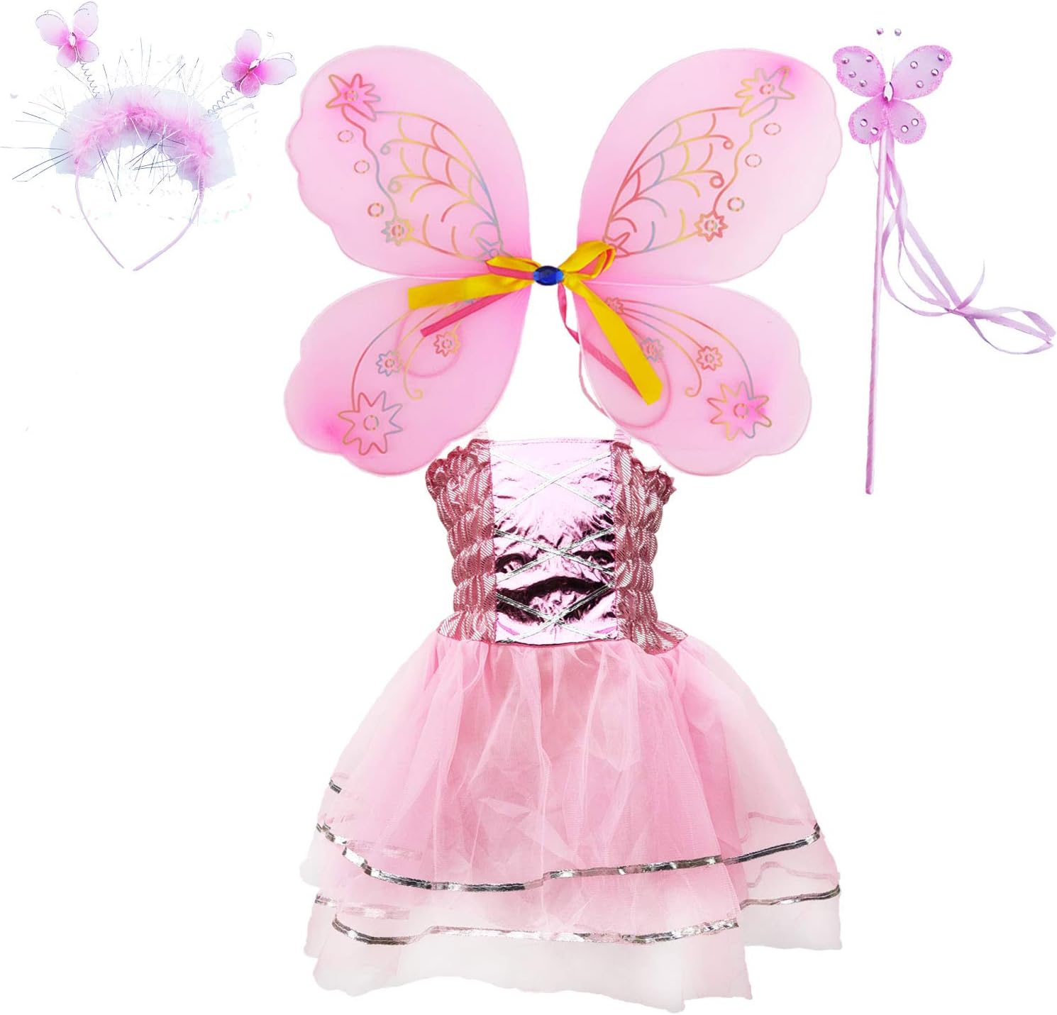Danballto Princess Birthday Dress for Girl Party Tutu Dress Up Costume Butterfly Wings Halo Tutu Dress Fairy Wand