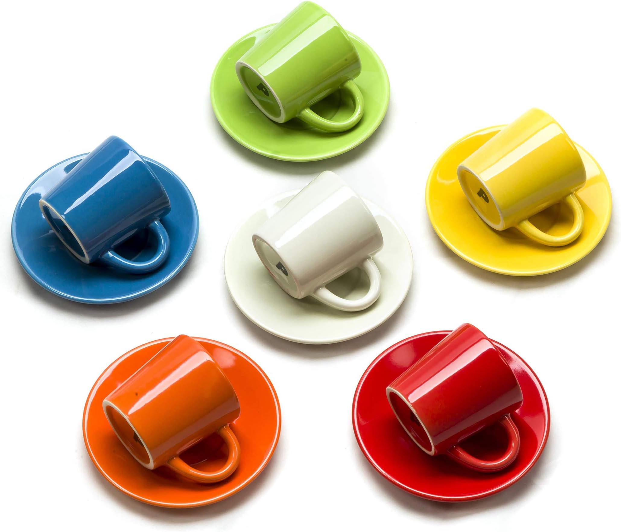 LVKH Espresso Cup Set with Saucers - Ceramic Demitasse Cups - (6 Cups, Multi Color)