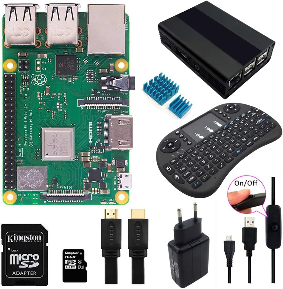 Raspberry Pi 3 B+ Starter Kit With Wireless Mini Keyboard, Aluminium ...