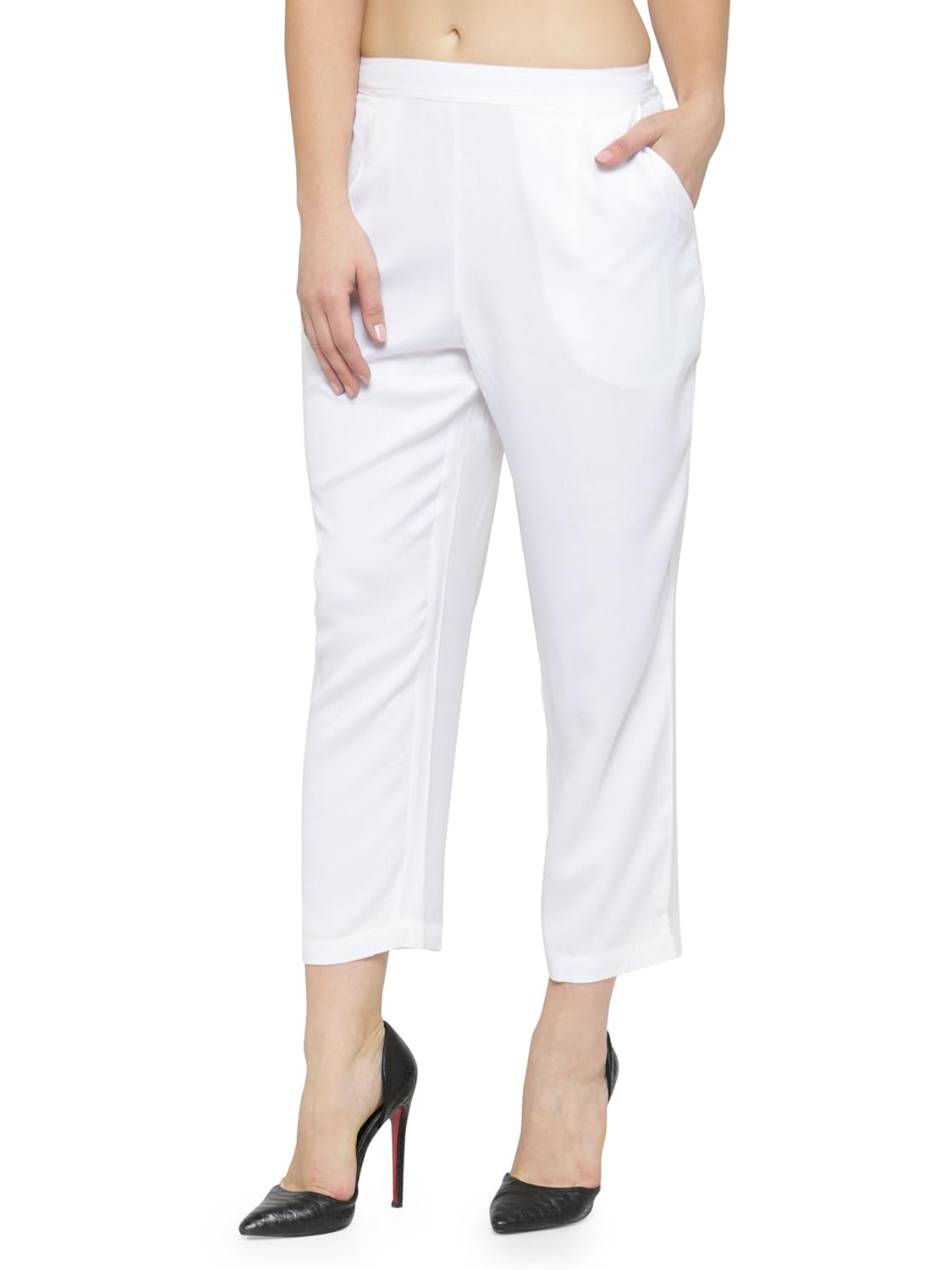 laabha women's rayon off-white color ankle length trouser