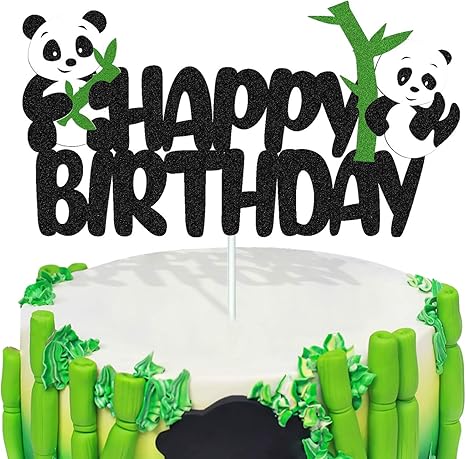 photo Happy Birthday Panda Cakes panda cake topper happy birthday bear cake decorations for kids girls boys panda theme birthday baby shower party supplies double sided glitter black