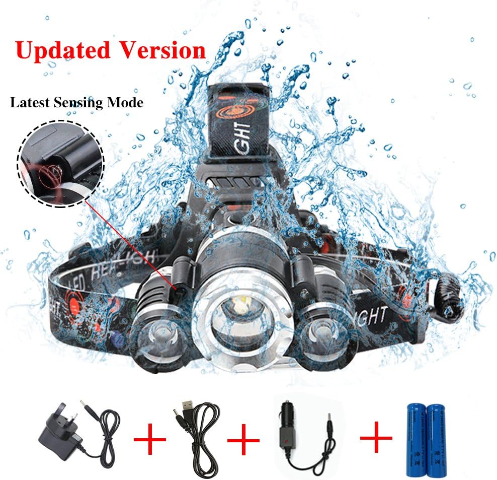 LED Headlight lamp Latest Upgrade Inductive Mode Head Torch Telescopic Zoom Max 3000 Lm with 5 Modes-Cycling Climbing Camping Hiking Fishing Night Reading Running other Indoor and Outdoor Activities