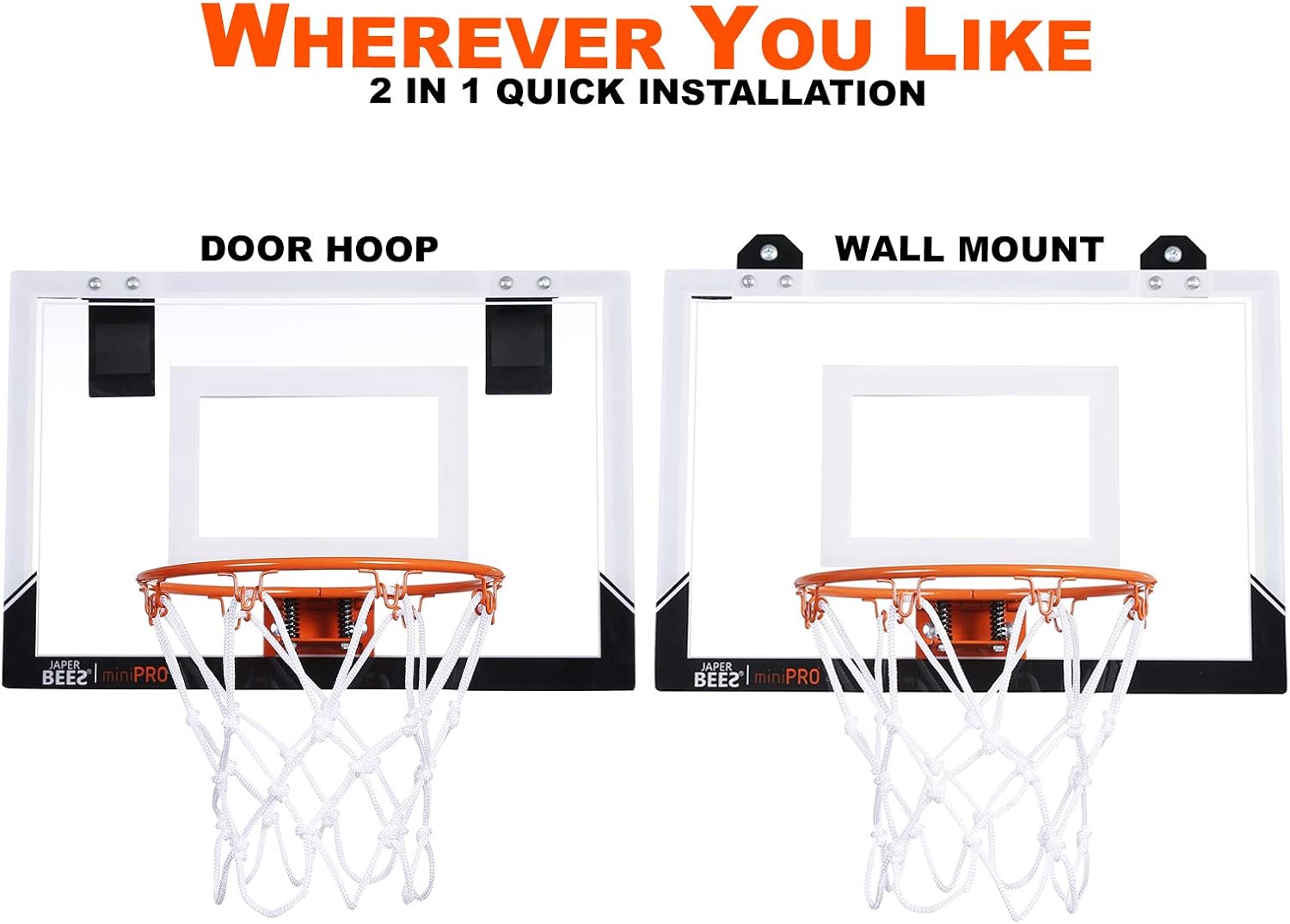 JAPER BEES Indoor Mini Basketball Hoop Over The Door & Wall Mount Indoor Basketball Hoop w/Shatterproof Backboard(Mini Pro) : Sports & Outdoors