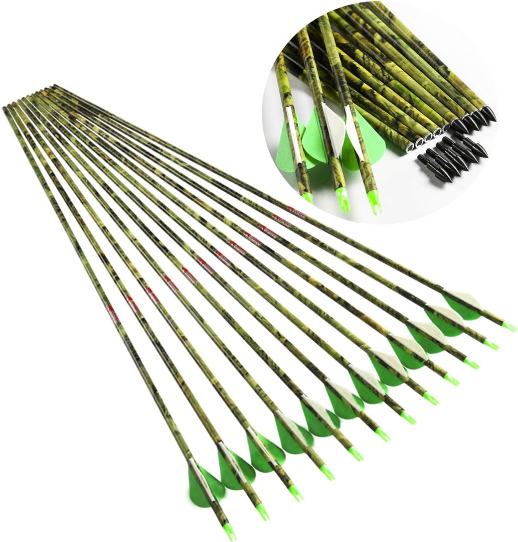 Linkboy Archery Spine 300 400 500 600 Carbon Arrows for Compound Recurve Long Bows Adult Hunting Practice 30 32 Inch Arrow Pack of 12PCS : Sports & Outdoors