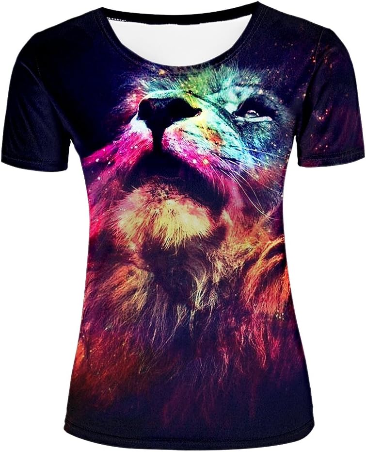 Womens 3D Printed T-Shirt Round Neck Cute Kitty Cats Space Tops tees