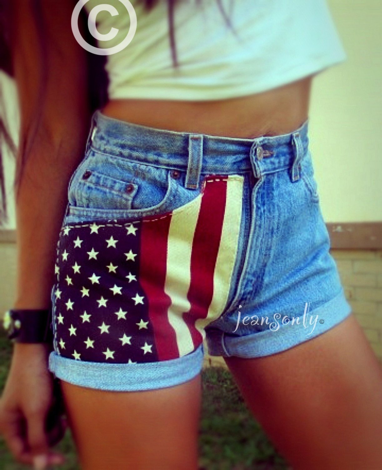 high waisted american flag shorts
