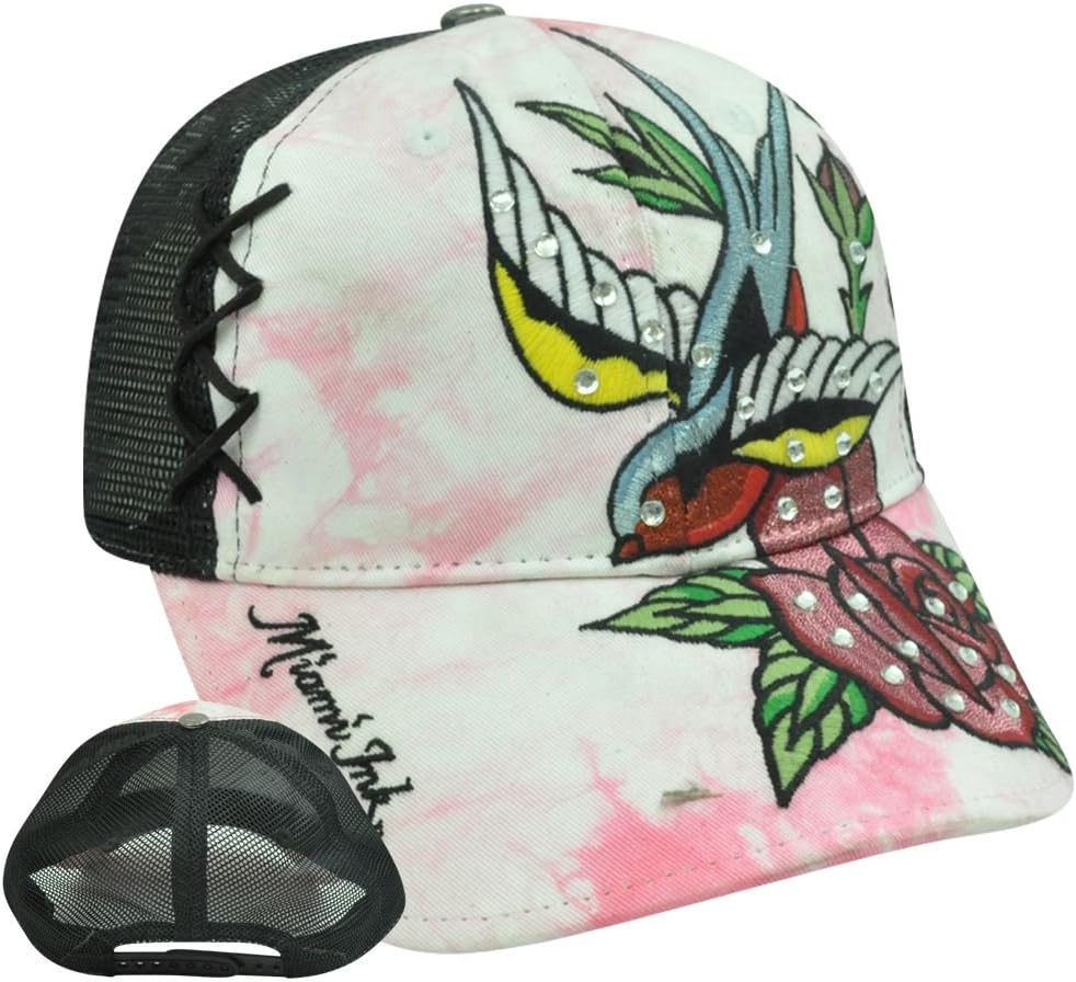 Miami Ink Tattoo Art Womens Mesh Snapback Bird Flower Ladies Tie Dye Hat Cap